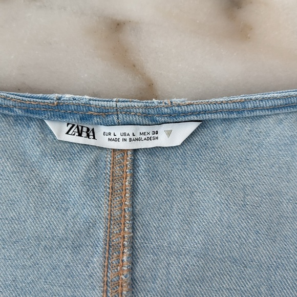 Zara Square Neck Light Blue Denim Mini Dress Sz L - Picture 10 of 11